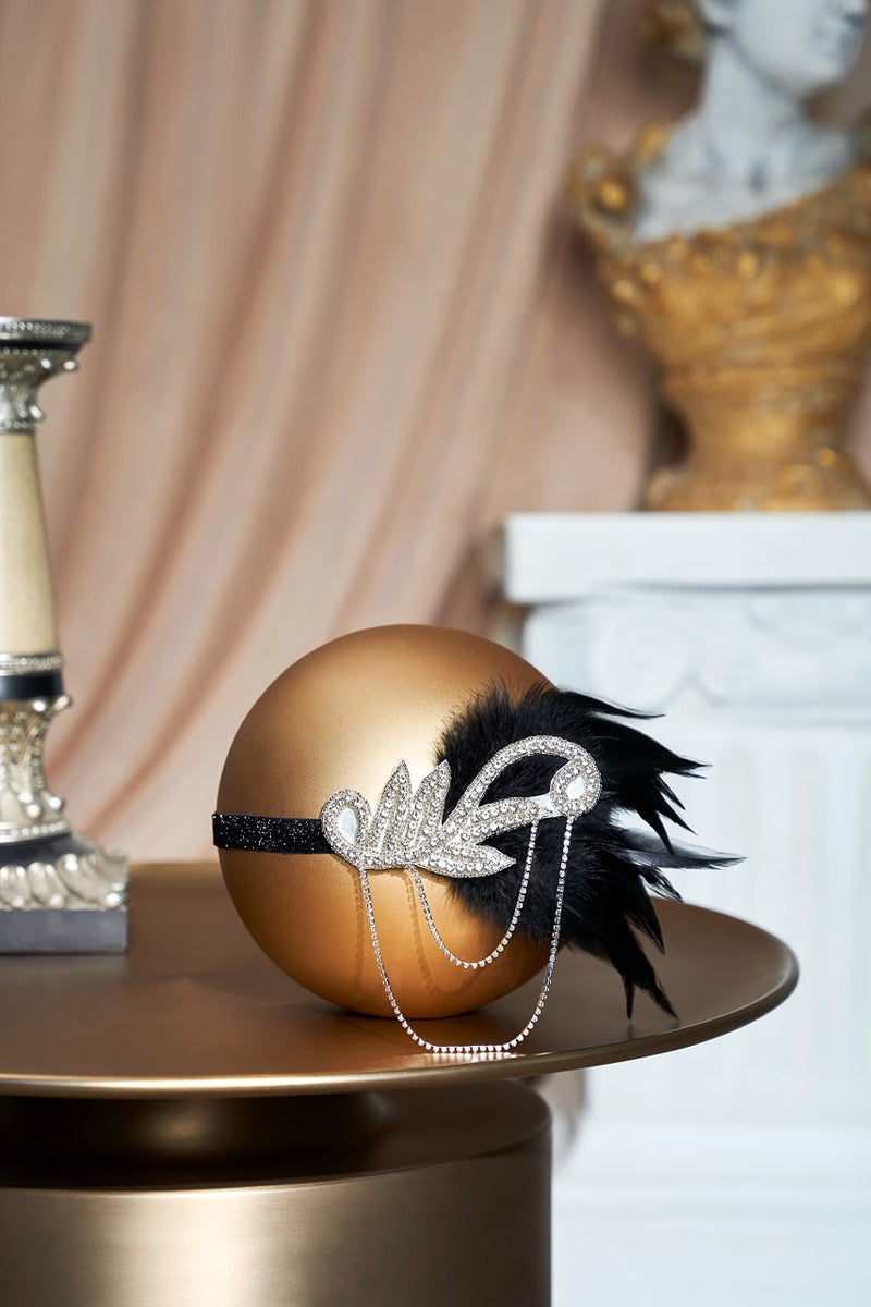 BABEYOND 1920s Flapper Headband Roaring 20s Great Gatsby Feather Headpiece (Black) - Image 2